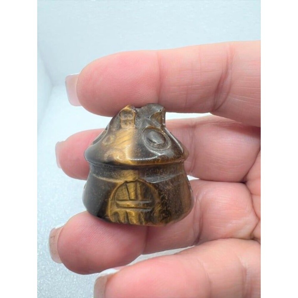 Mini Gemstone Mushroom House Carving - Tiger Eye